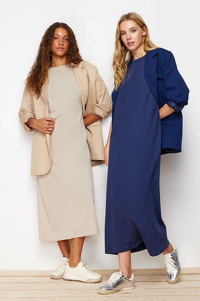 Trendyol Modest 2 db sötétkék és nyérc 100% pamutból készült kötött ruha csomag - TCTAW22UK0110