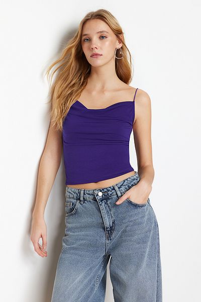 Trendyol Collection Fioletowa dopasowana bluzka z dzianiny i elastycznej dzianiny TWOSS21BZ0667