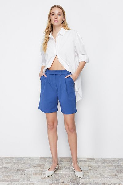 Trendyol Collection Indigo Pleated Velcro Closure Knitted Shorts & Bermuda TWOSS24SR00008