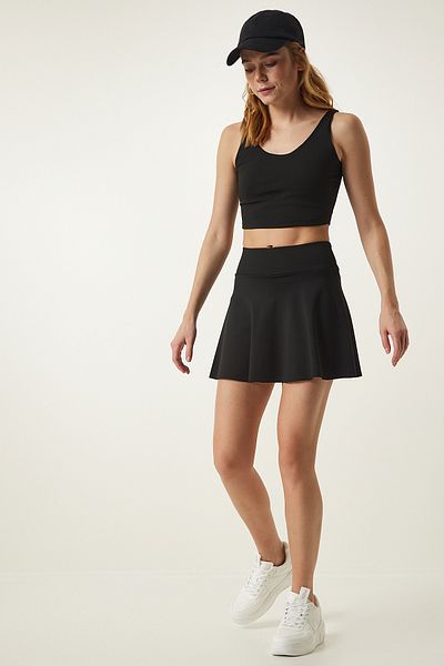 Happiness İstanbul Schwarzer Strumpfhosen-Mini-Tennisrock OW00017