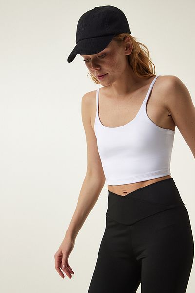 Happiness İstanbul Sutien sport alb tricotat cu bretele subțiri OW00020