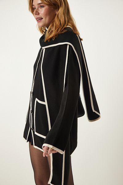 Happiness İstanbul Schwarzer Schal Saisonale Strickjacke DD01291
