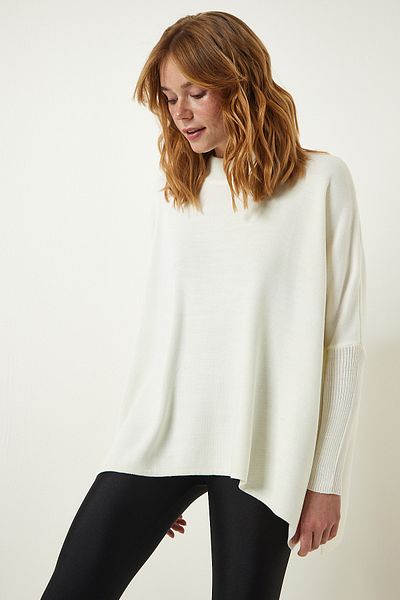 Happiness İstanbul Strick-Poncho-Pullover mit Stehkragen und Schlitz in Knochenform ZA00074