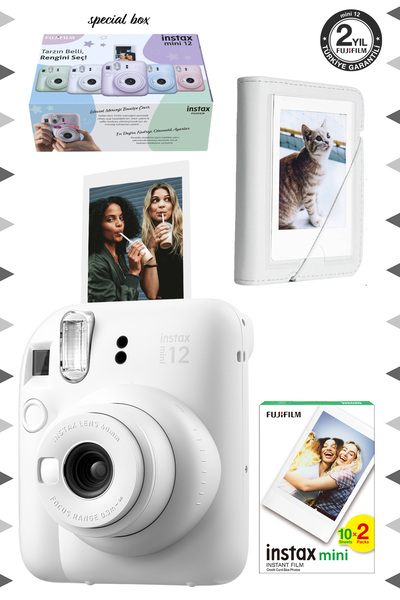 Fujifilm Instax mini 12 Beyaz Fotoğraf Makinesi-20'li Film ve Mini Albüm Seti