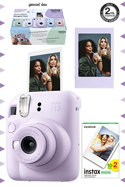 Fujifilm Instax mini 12 Lila Fotoğraf Makinesi-Çerçeve ve 20'li mini Film Seti
