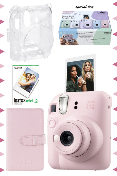 Fujifilm Instax mini 12 Pembe Fotoğraf Makinesi-10'lu Film-Laporta Albüm ve Şeffaf Kılıf Seti