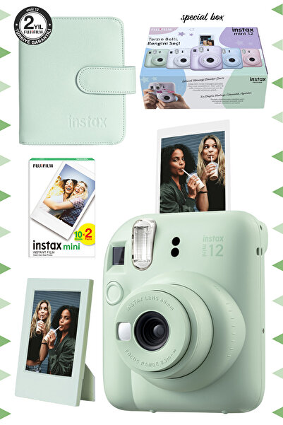 Fujifilm Instax mini 12 Yeşil Fotoğraf Makinesi-20'li Film-Çerçeve ve Kare Al...