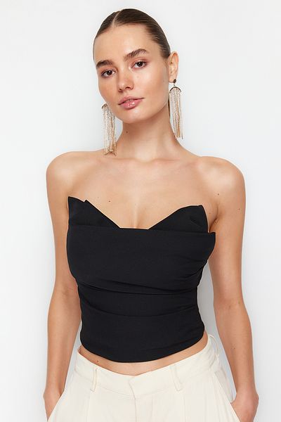Trendyol Collection Тъкано бюстие Black Crop TPRSS24BS00010