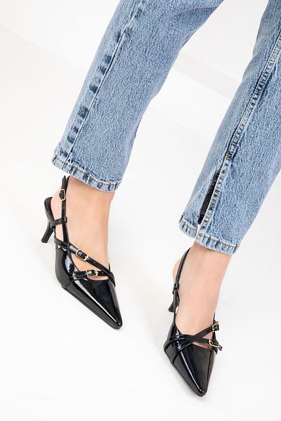 SOHO Black Patent Leather Women's Classic Heeled Shoes 18804