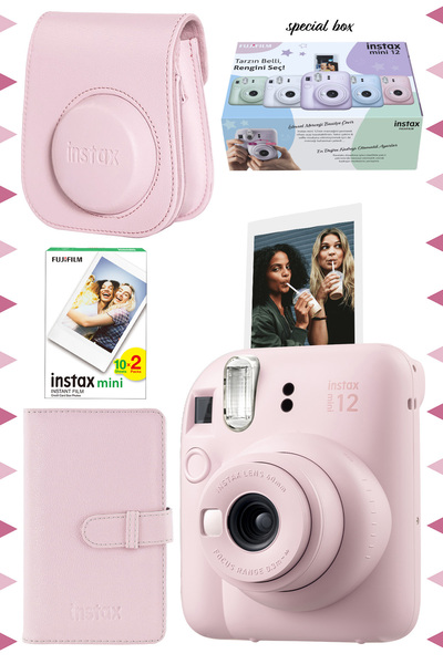 Fujifilm Instax mini 12 Pembe Fotoğraf Makinesi-20'li Film-Laporta Albüm ve D...
