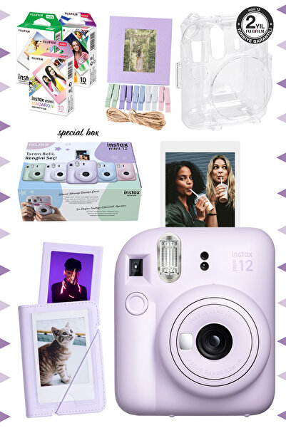 Fujifilm Instax mini 12 Lila Fotoğraf Makinesi-30'lu Film-Albüm-Mandal-Çerçeve ve Kılıf Mega Set 2