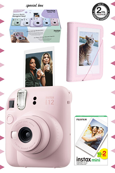 Fujifilm Instax mini 12 Pembe Fotoğraf Makinesi-20'li Film ve Mini Albüm Seti