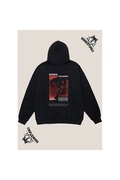 MarkaTurko EREN YEAGER custom design back printed Black Hooded unisex Sweatshirt 805-70