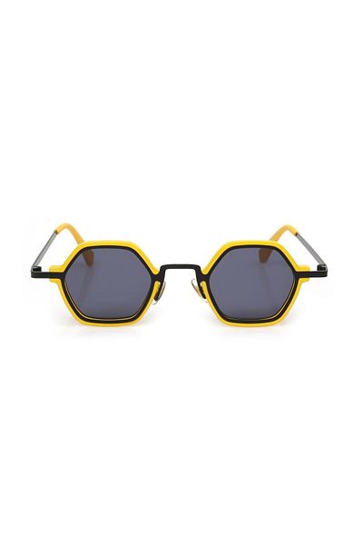 TomyHelf Uv400 Protected Yellow Frame Black Glass Hexagon Women's Sunglasses