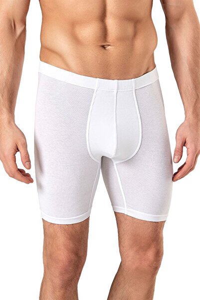 OBJE Beyaz Pamuklu Uzun Boxer