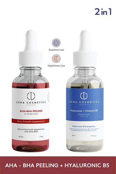 Lona Cosmetics AHA BHA + Hyaluronic B5 Effective, Moisturizing and Blemish Care Set for Fine Wrinkles