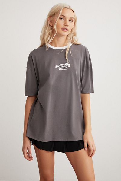 GRIMELANGE Lara Crew Neck Cotton Casual Anthracite T-shirt