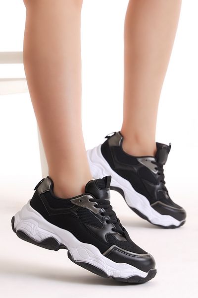 Tonny Black Damen-Sneaker zum Schnüren aus atmungsaktivem Stoff in Schwarz und Weiß mit Poly-Sohle