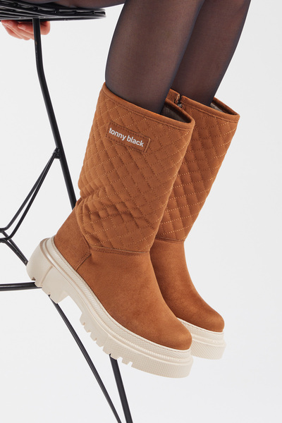 Tonny Black Dámský prošívaný vzor Soil Pohodlné dlouhé boty