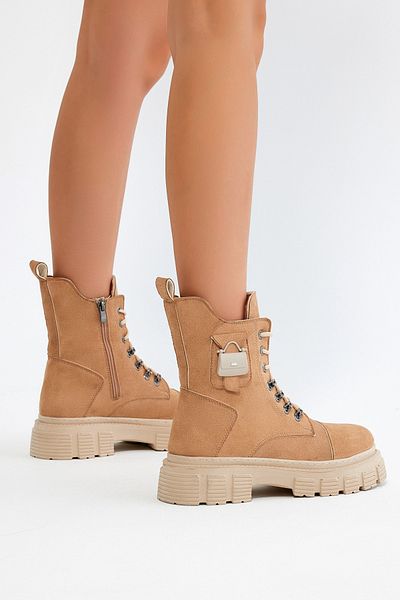 Tonny Black Γυναικείες γυναικείες μπότες Nude Suede Comfortable Fit Lace-Up Γυναικείες μπότες