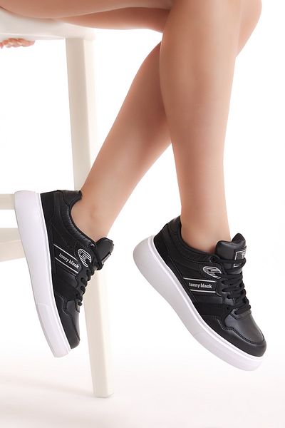 Tonny Black Damen-Sneaker zum Schnüren in Schwarz, Weiß, Weiß und Schwarz mit Poly-Sohle und seitlichen Streifen