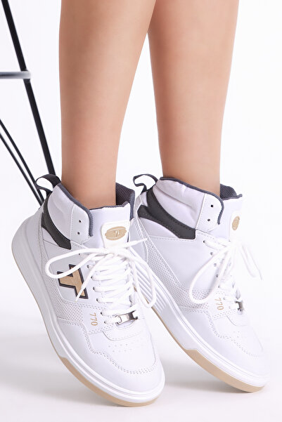 Tonny Black Unisex White Beige Comfortable Fit Poly Sole Laced Long Sneaker