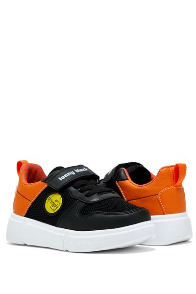 Tonny Black Pantofi pentru copii, unisex, negru portocaliu, cu velcro confortabil