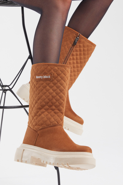 Tonny Black Dámský prošívaný vzor Soil Pohodlné dlouhé boty