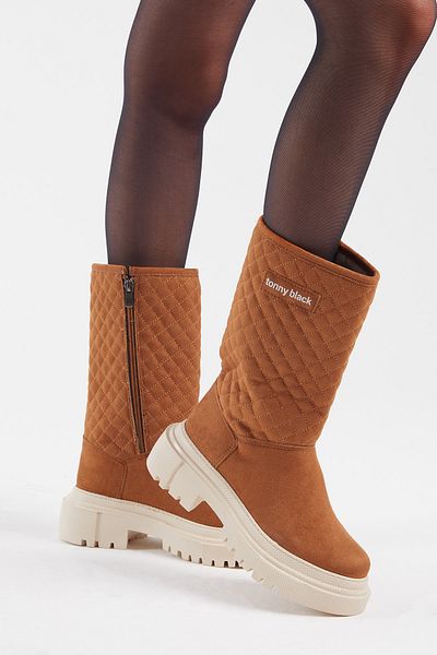 Tonny Black Bequeme lange Damenstiefel mit gestepptem Bodenmuster für Damen