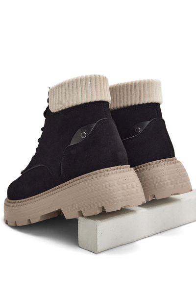 Tonny Black Kadın Siyah Süet Kadın Rahat Kalıp Kısa Bağcıklı Süet Bot