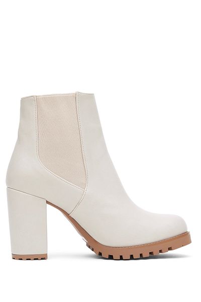 Tonny Black Women's Beige Leather Thick Heeled Boots