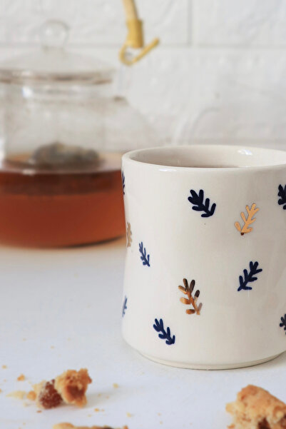ada mia seramik El Yapımı Amorf 24k Altın Dekorlu Seramik Mug 220ml
