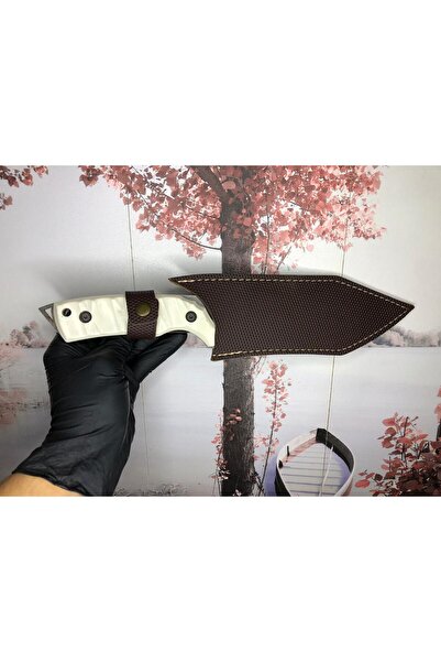 EL YAPIMI PASLANMAZ ÇELİK 31cm ÖZEL ÜRETİM KABZE KAMP ve AVCI BIÇAĞI (KILIFLI)