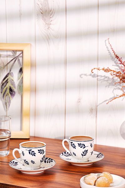 Emsan Adore New Bone 2-Person Coffee Cup Set 90 ml Dark Blue