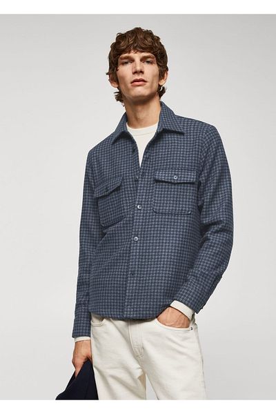 MANGO Man Σακάκι από μάλλινο πουκάμισο Houndstooth