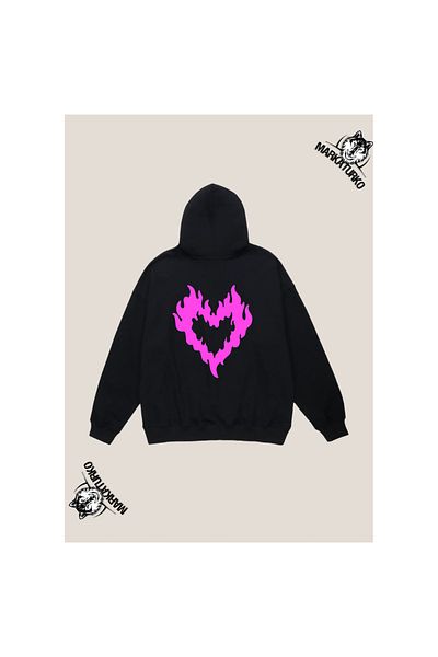 MarkaTurko FIRE HEART custom design back printed Black Hooded unisex Sweatshirt 1205-7