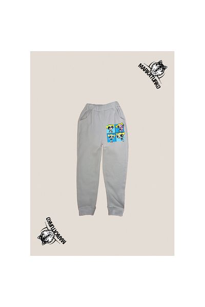 MarkaTurko POWERPUFF GIRLS εμπριμέ unisex Προσαρμοσμένο σχέδιο Βαμβακερή γκρι παιδική φόρμα 306-132G