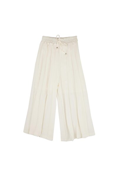 best kids Kız Çocuk Ekru Bol Paçalı Beli Lastikli Pantolon