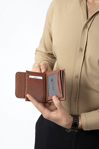 Polo Air Checkerboard Patterned Men's Wallet and Card Holder Tan
