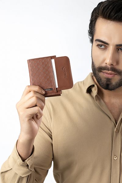 Polo Air Checkerboard Patterned Men's Wallet and Card Holder Tan