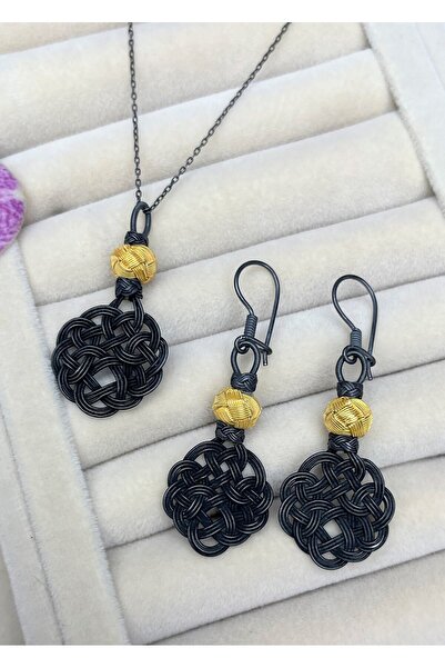 KAZZAZE Gümüş Kazaziye Aşk Düğümü Kolye Küpe Set - Set010 Hediyelik Özel Kole...