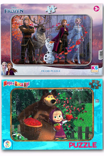 Kesman Kitap Frozen Elsa Ve Maşa Ile Koca Ayı 24 Parça 2 Li Puzzle/yapboz Set