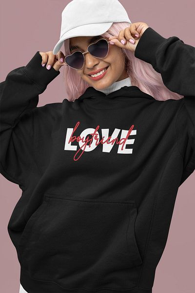Fuddy Hanorac cu glugă pentru cupluri cu Love Written, Hanorac oversize Love Printed unisex