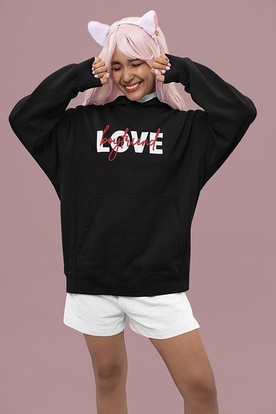 Fuddy Hanorac cu glugă pentru cupluri cu Love Written, Hanorac oversize Love Printed unisex