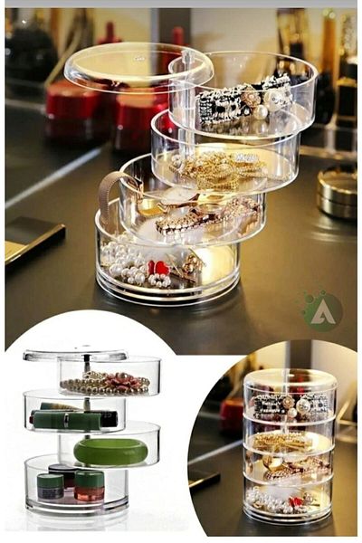 AHİR TİCARET 4 Tiers Cylinder Jewelry And Makeup Organizer