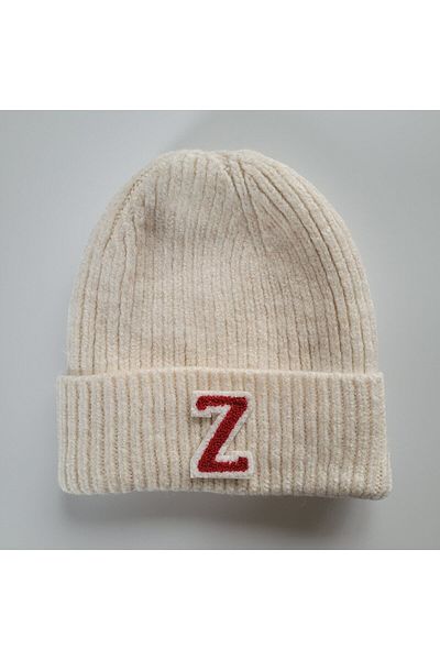 initialess Z Letter Mohair Folded Knitted Ecru Wool Beret