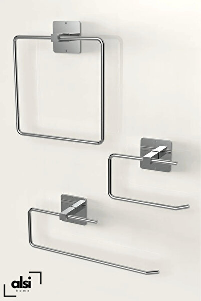 ALSİ HOME Yapışkanlı Gümüş Rulo Havluluk Wc Kağıtlık ve Kare Havluluk Banyo M...