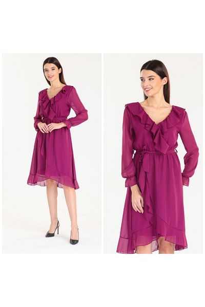 CİXAPLE Rochie din șifon dreptă cu volane de lungime midi