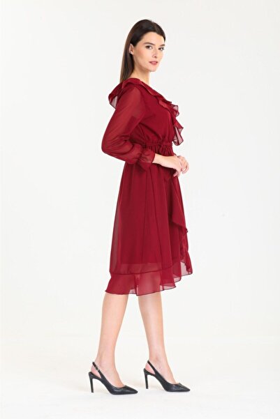 CİXAPLE Rochie din șifon dreptă cu volane de lungime midi