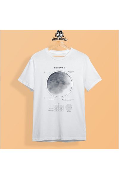 MarkaTurko Space Printed White Special Design Βαμβακερό χτενισμένο μπλουζάκι Unisex 706-B102